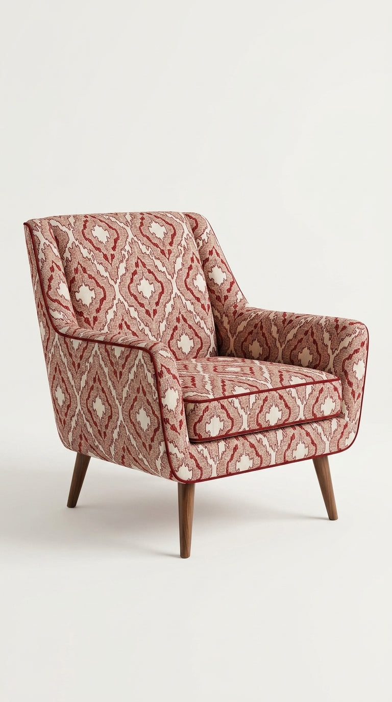 Ikat Medallion Jacquard Fabric — Crimson & Beige