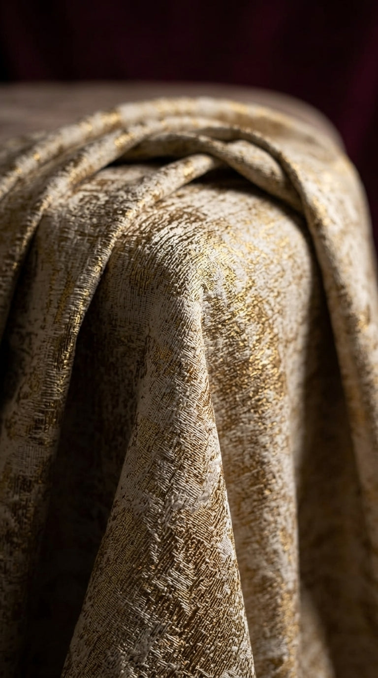 Abstract Satin Fabric — Ivory & Gold