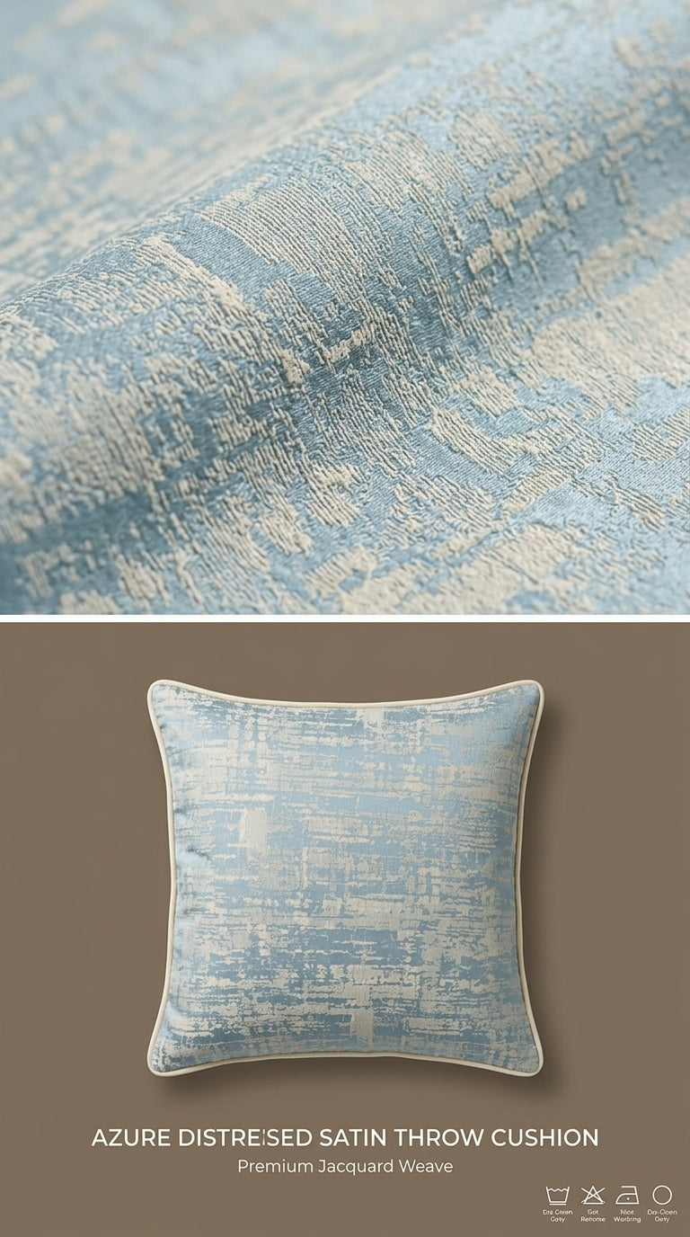 Abstract Satin Fabric — Dusty Blue & Ivory