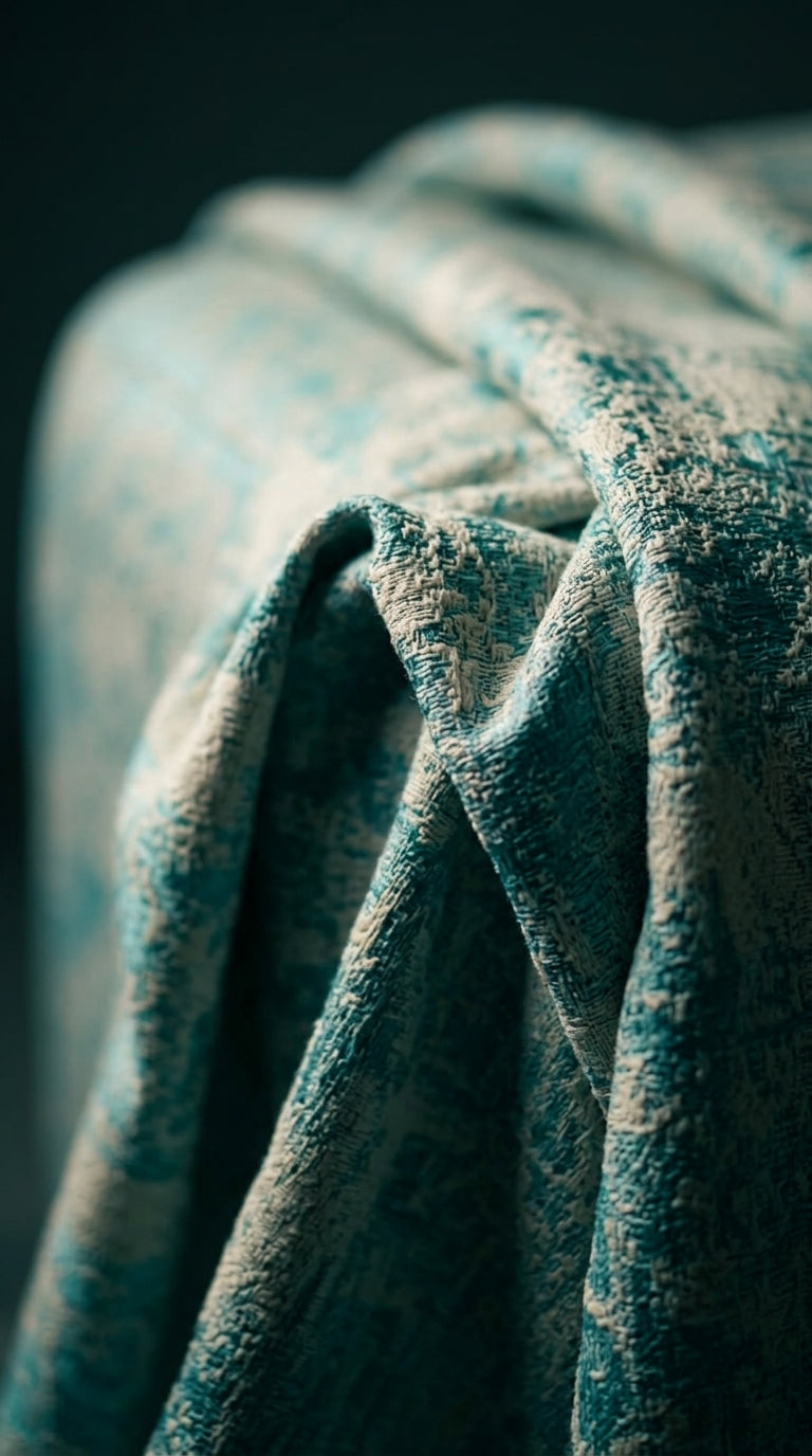 Abstract Satin Fabric — Turquoise & Ivory