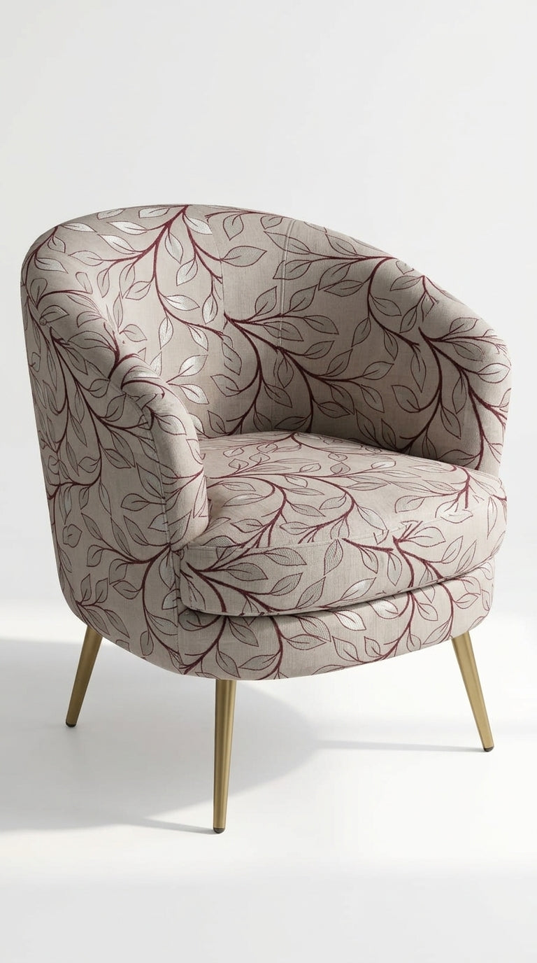 Trailing Leaf Vine Satin Fabric — Ivory, Silver & Burgundy
