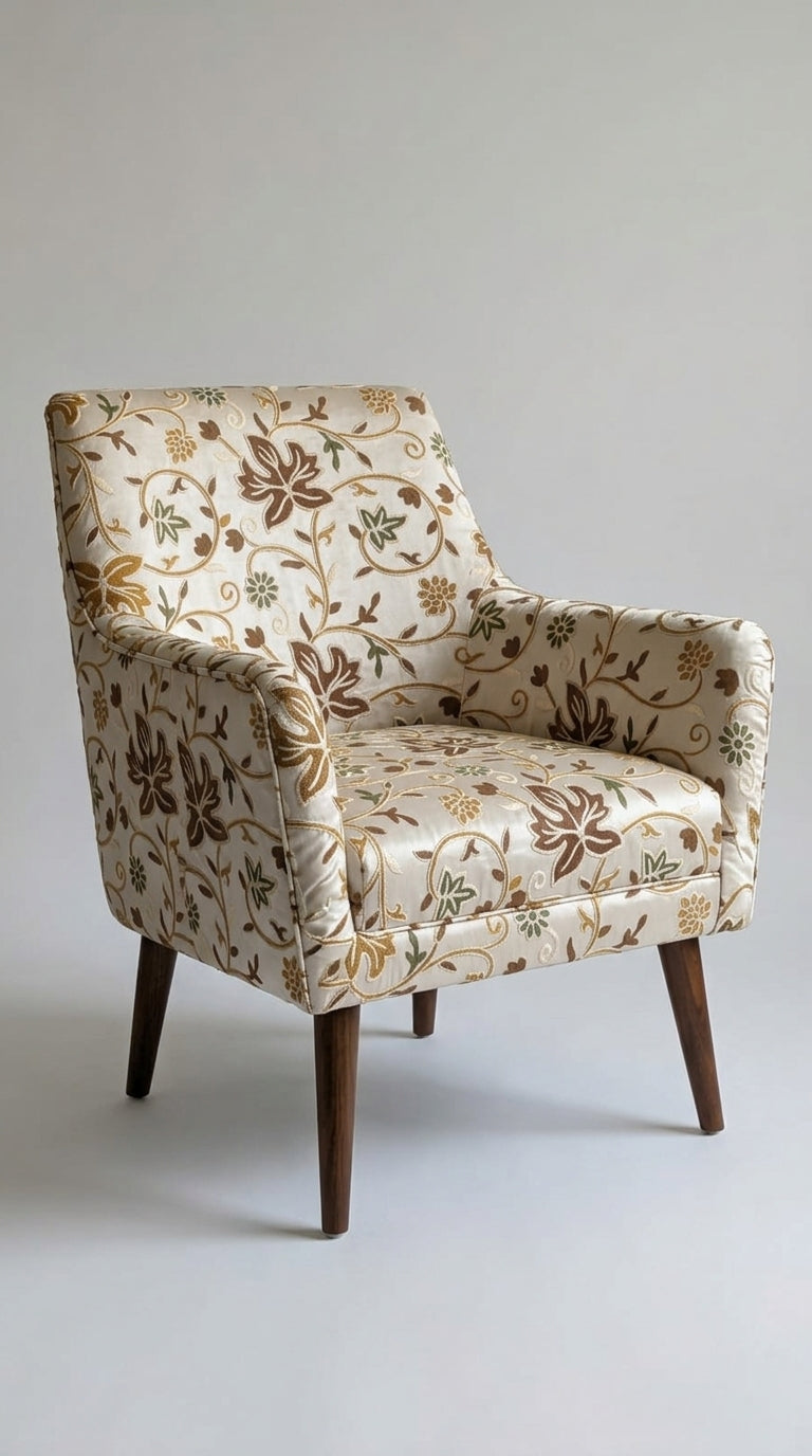 Ivory Silk Crewel Embroidery Fabric