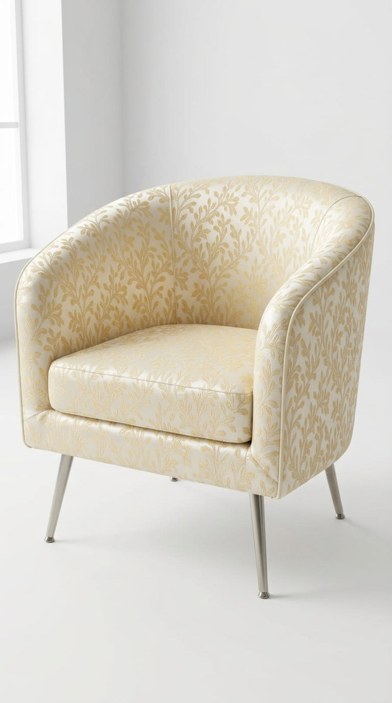 Botanical Buti Silk Fabric — Ivory & Champagne Gold