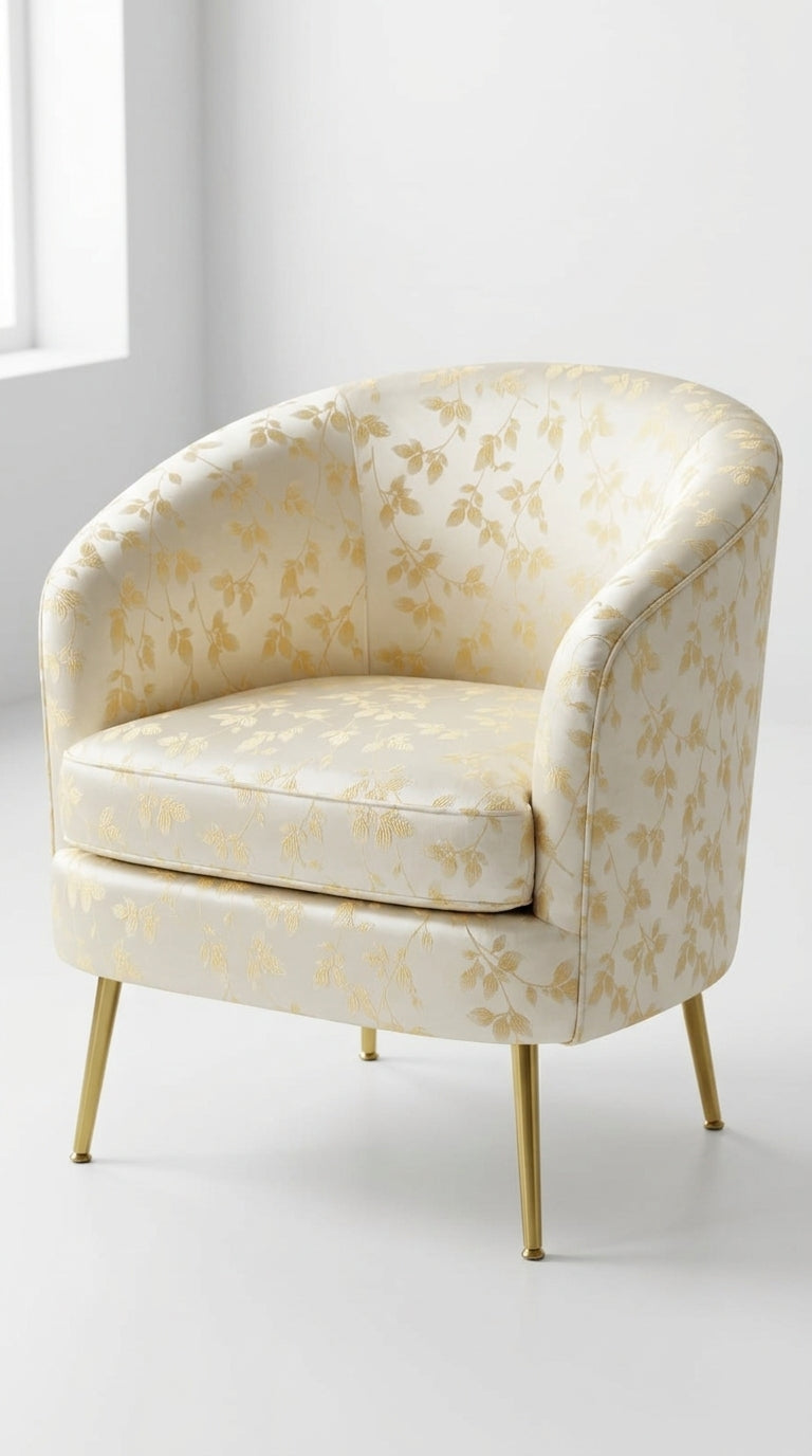 Cascading Leaf Silk Fabric — Ivory & Champagne Gold