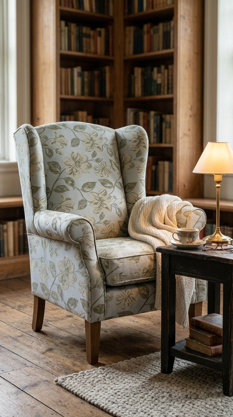 Ivory Satin Fabric with Olive Green Floral Jacquard