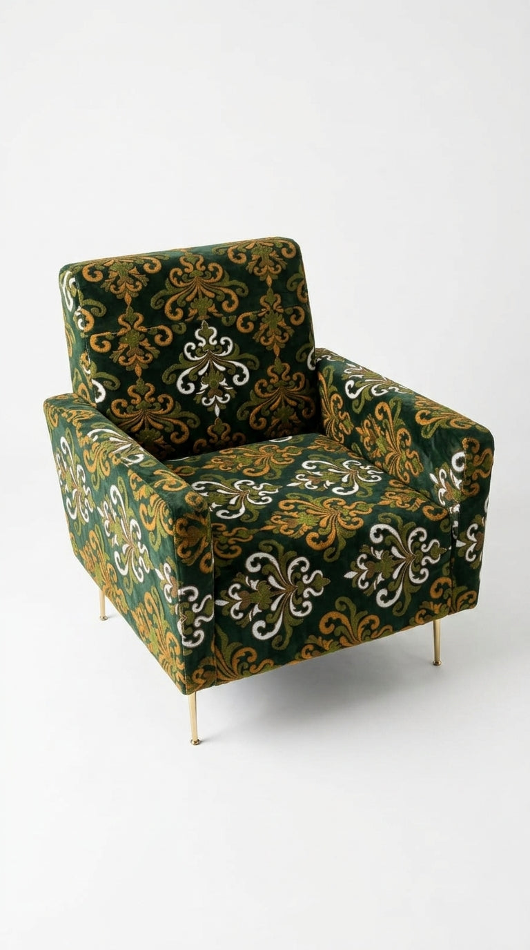 Dark Green Embroidered Damask Fabric