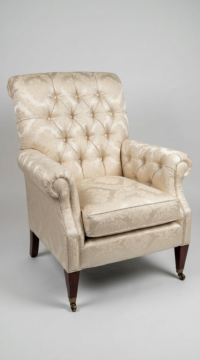 Damask Jacquard Silk Fabric — Ivory Tonal Premium