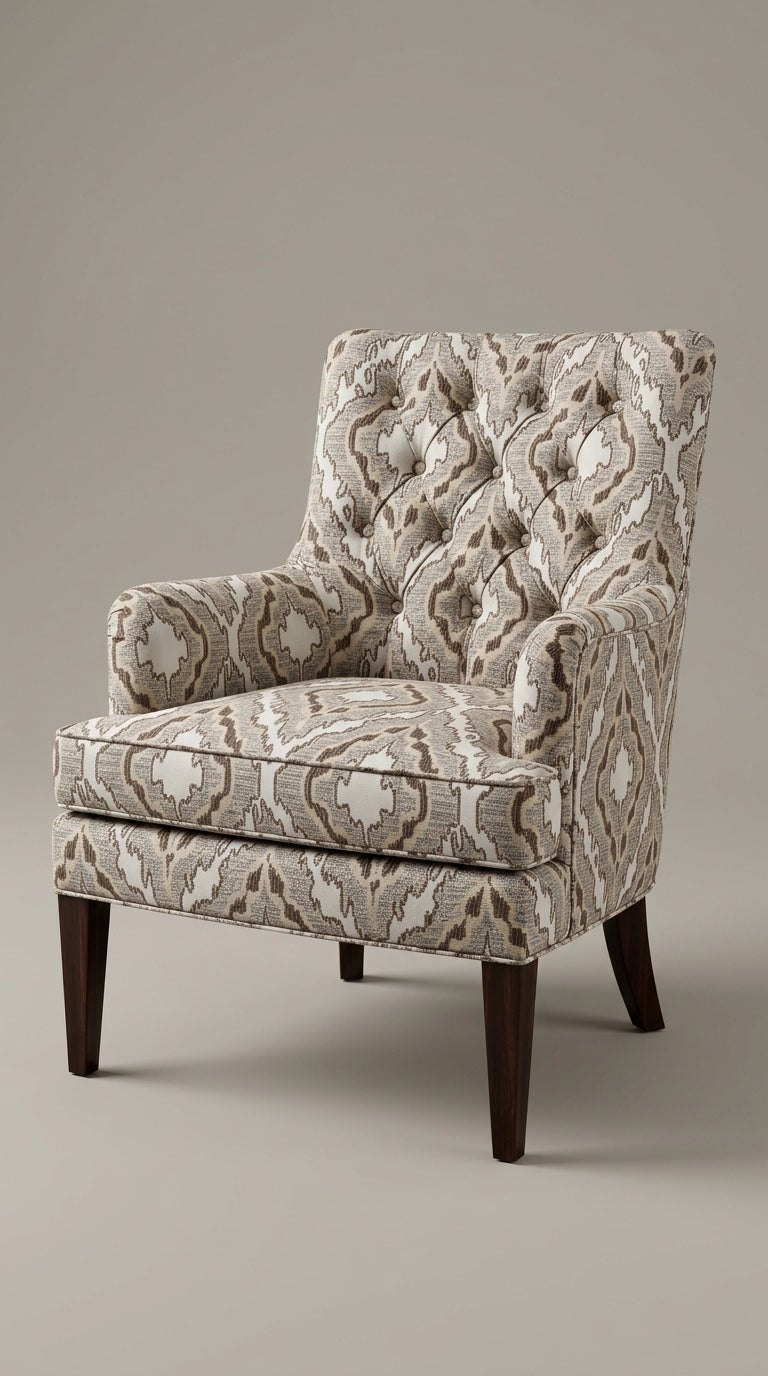 Ikat Diamond Jacquard Fabric — Ivory & Taupe Premium