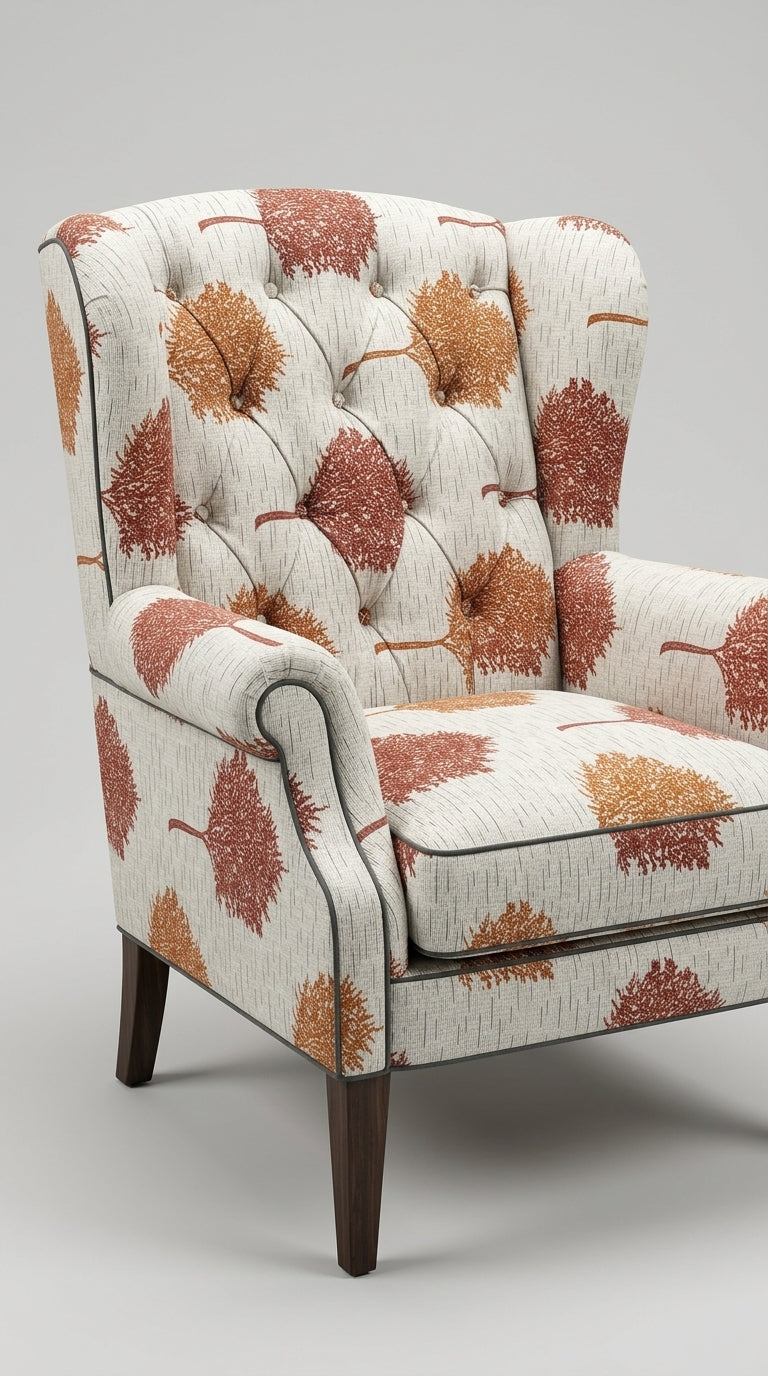 Printed Tree Motif Fabric — Rust & Terracotta Premium