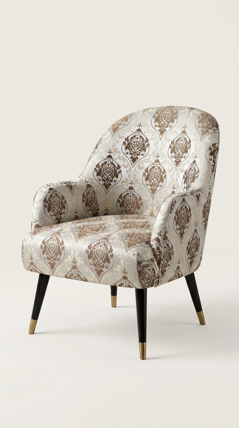 Damask Embroidered Fabric — Brown & Gold