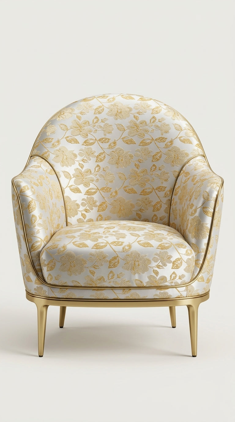 Gold Floral Jacquard Fabric — Ivory & Gold