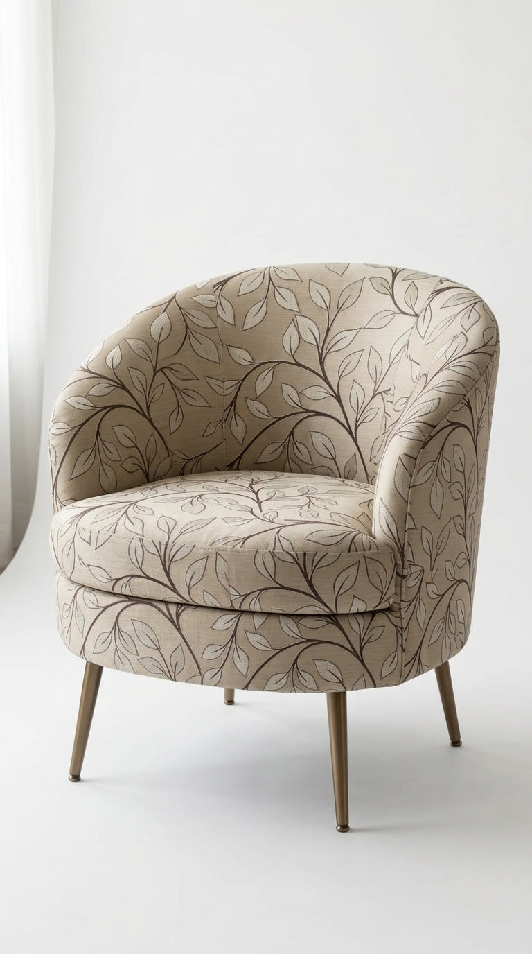 Trailing Leaf Vine Satin Fabric — Beige & Brown
