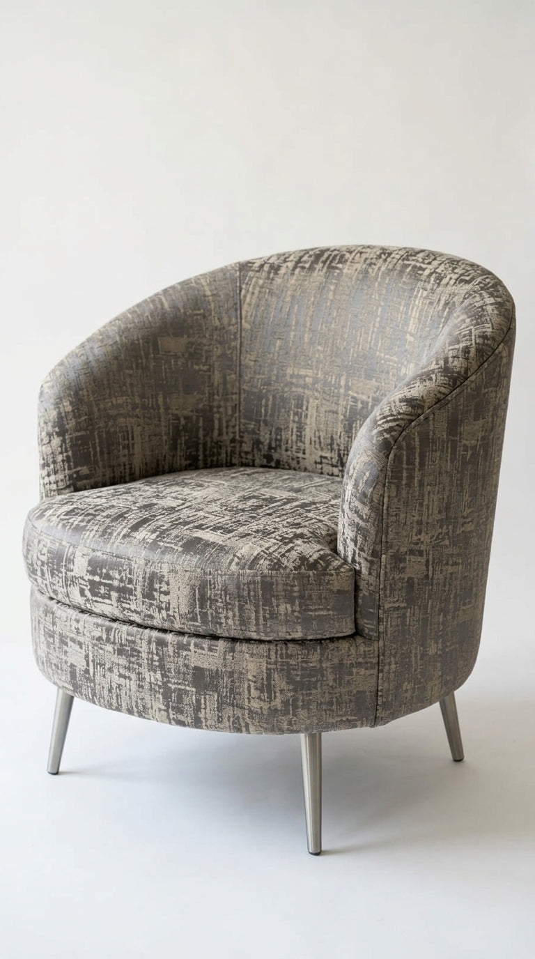 Abstract Satin Fabric — Grey & Ivory