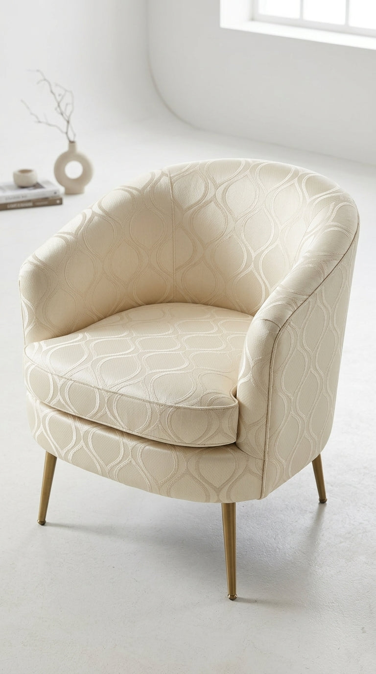 Champagne Satin Fabric with Tone-on-Tone Ogee Wave Lattice Jacquard