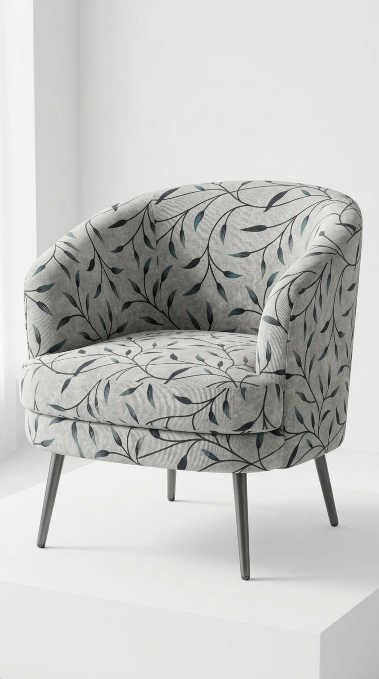 Trailing Leaf Silk Fabric — Silver & Teal