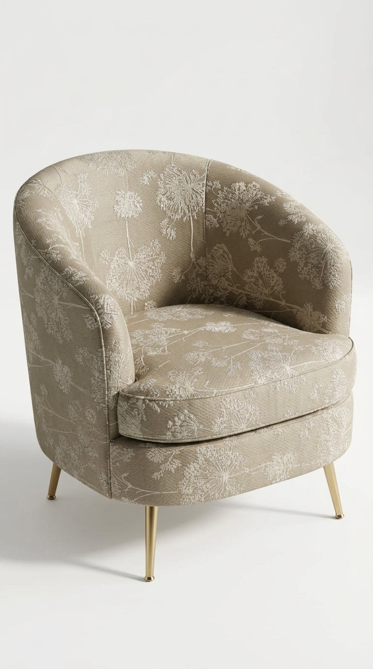 Dandelion Spray Silk Fabric — Taupe Tone-on-Tone
