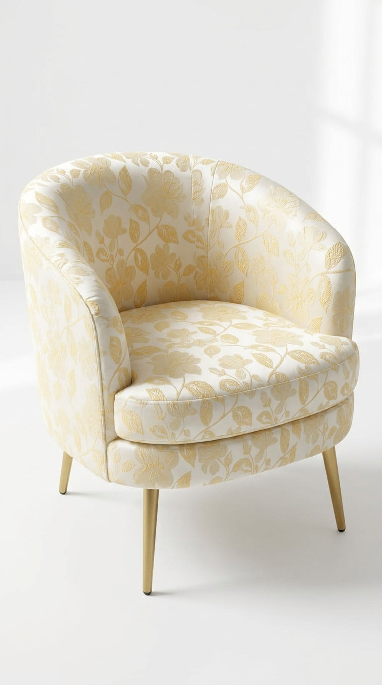 Floral Silk Fabric — Ivory & Champagne Gold