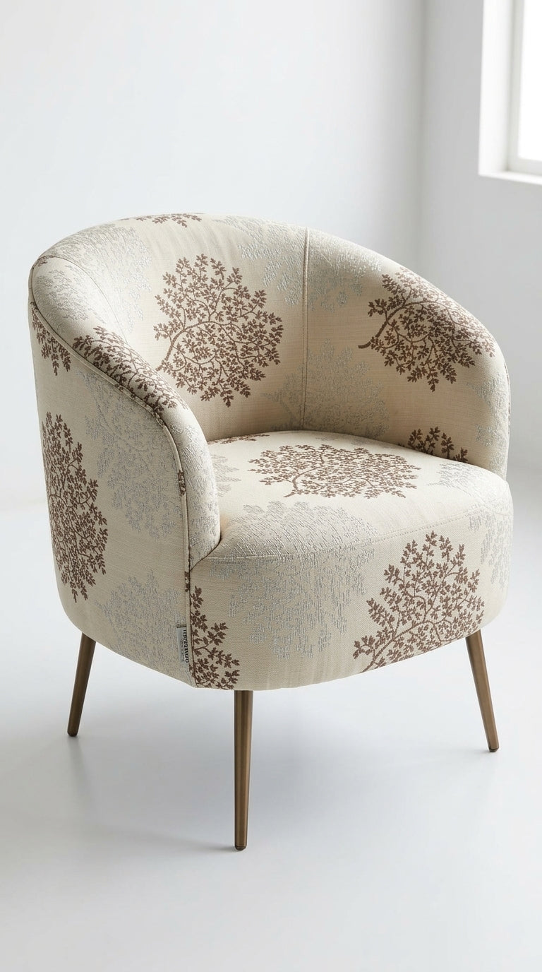 Ivory Satin Fabric with Brown Tree Canopy Jacquard