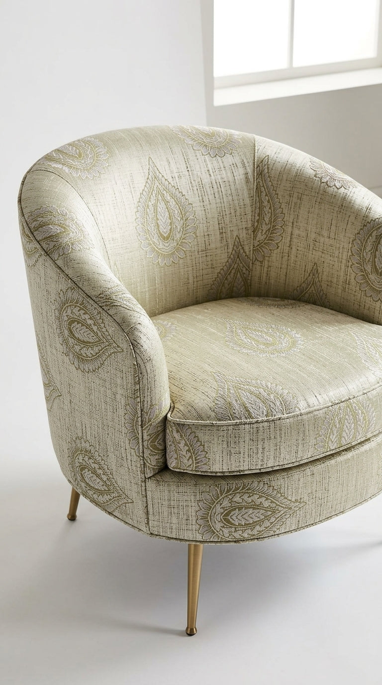 Paisley Embroidered Satin Fabric — Olive & Ivory