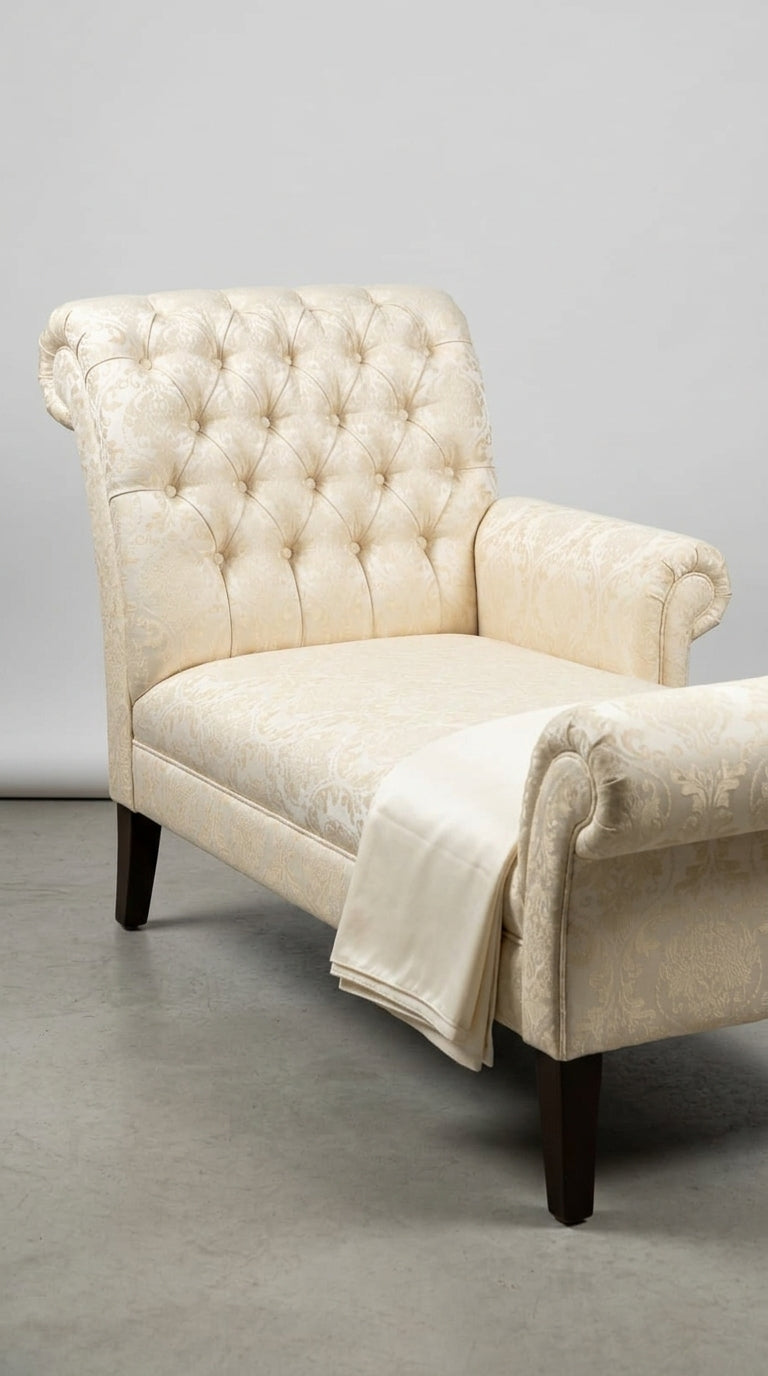 Damask Satin Fabric — Ivory & Champagne Gold