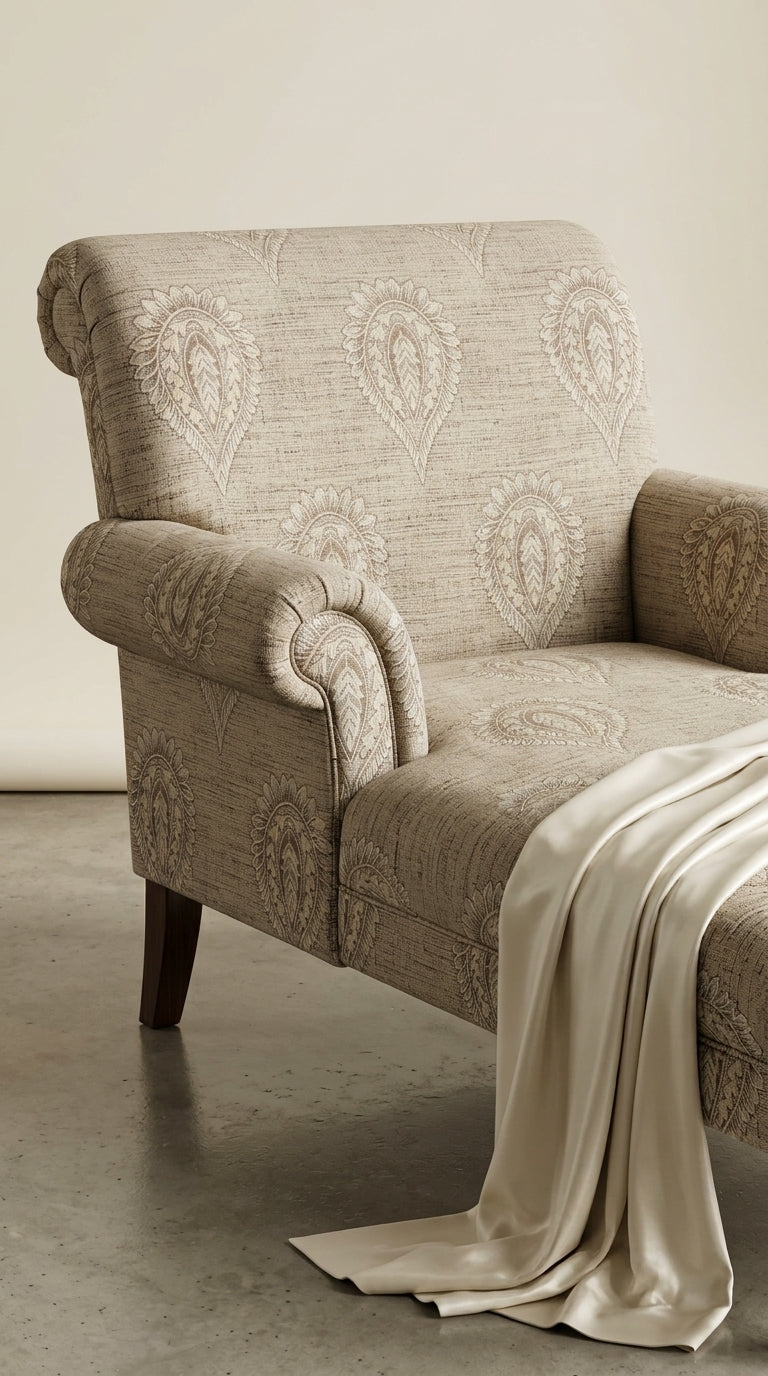 Paisley Embroidered Slub Fabric — Taupe & Sage Premium
