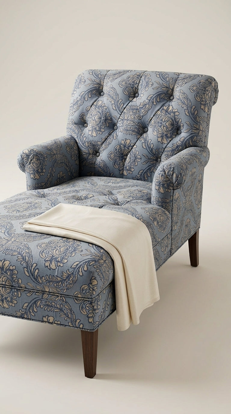 Damask Jacquard Silk Fabric — Powder Blue & Gold Premium