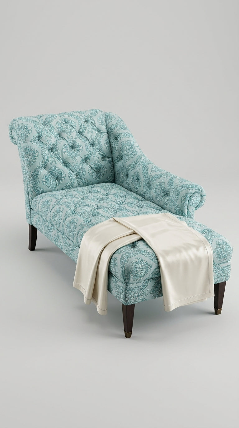 Teal Ivory Floral Damask Silk Fabric