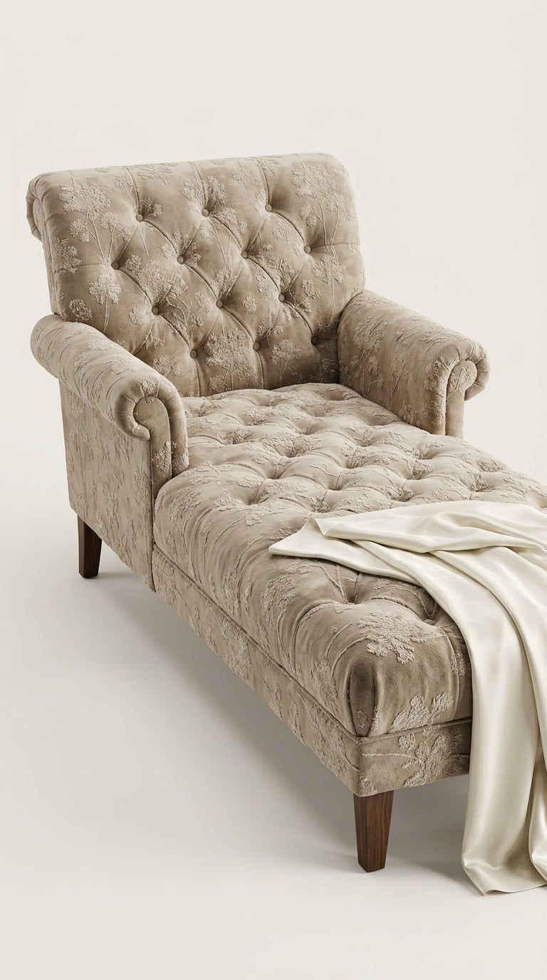 Botanical Jacquard Silk Fabric — Beige & Ivory Premium