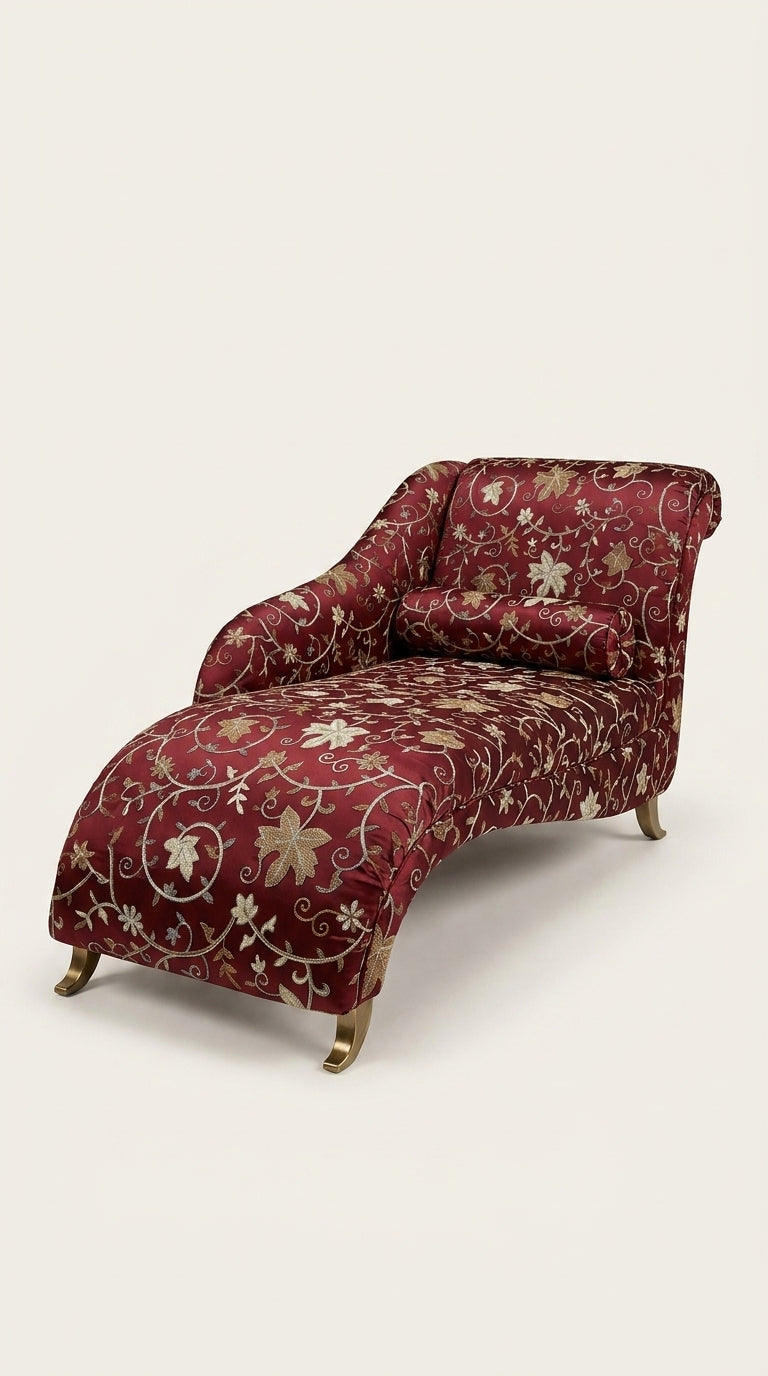 Maroon Silk Zardozi Star Floral Vine Fabric