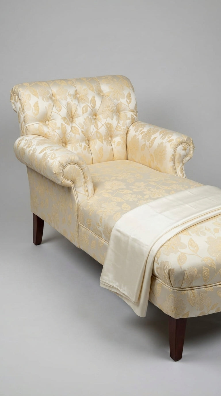 Floral Silk Fabric — Ivory & Champagne Gold