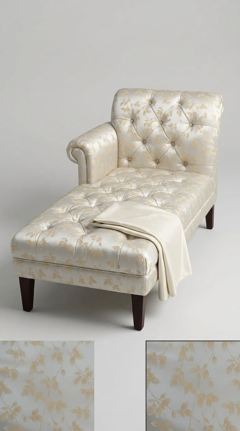 Cascading Leaf Silk Fabric — Ivory & Champagne Gold