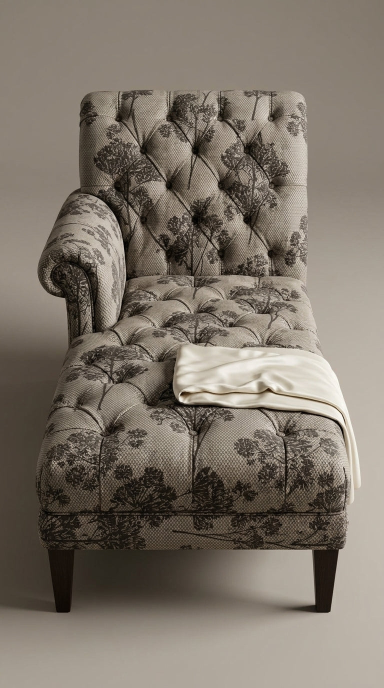 Botanical Trellis Jacquard Fabric — Charcoal & Beige Premium