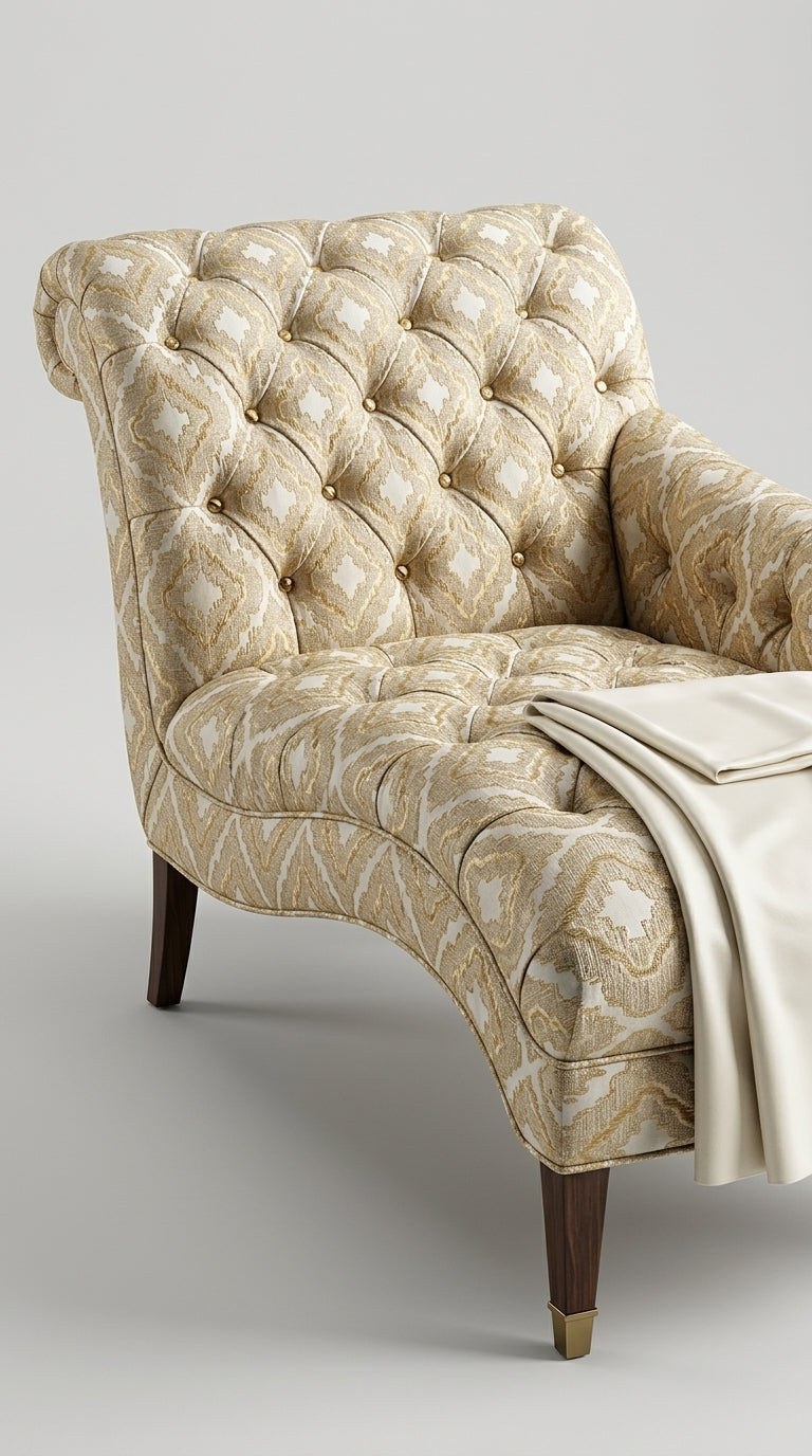 Ikat Jacquard Silk Fabric — Gold & Ivory Premium