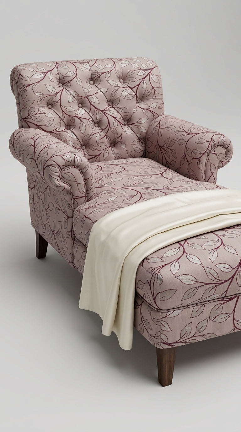 Trailing Leaf Vine Satin Fabric — Ivory, Silver & Burgundy