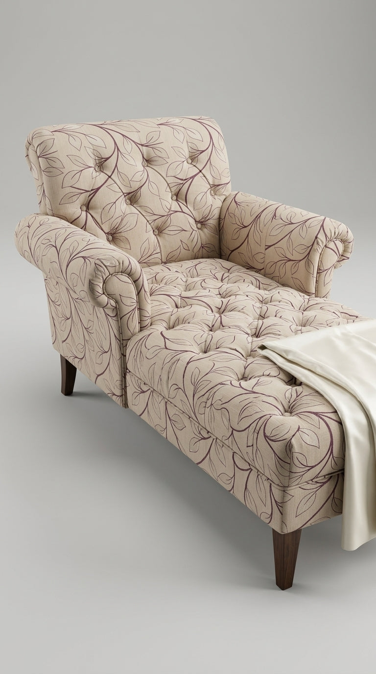 Trailing Leaf Vine Satin Fabric — Champagne & Mauve