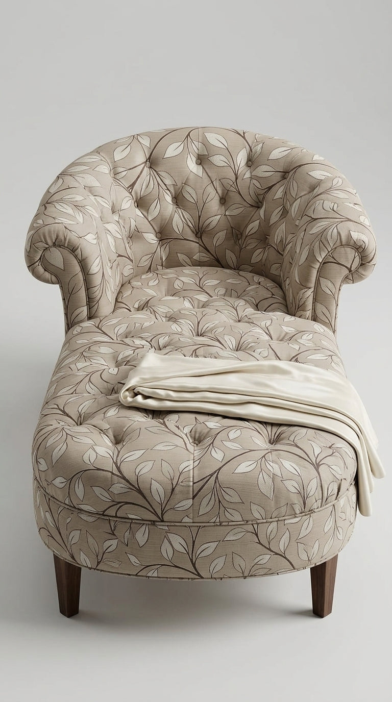 Trailing Leaf Vine Satin Fabric — Beige & Brown