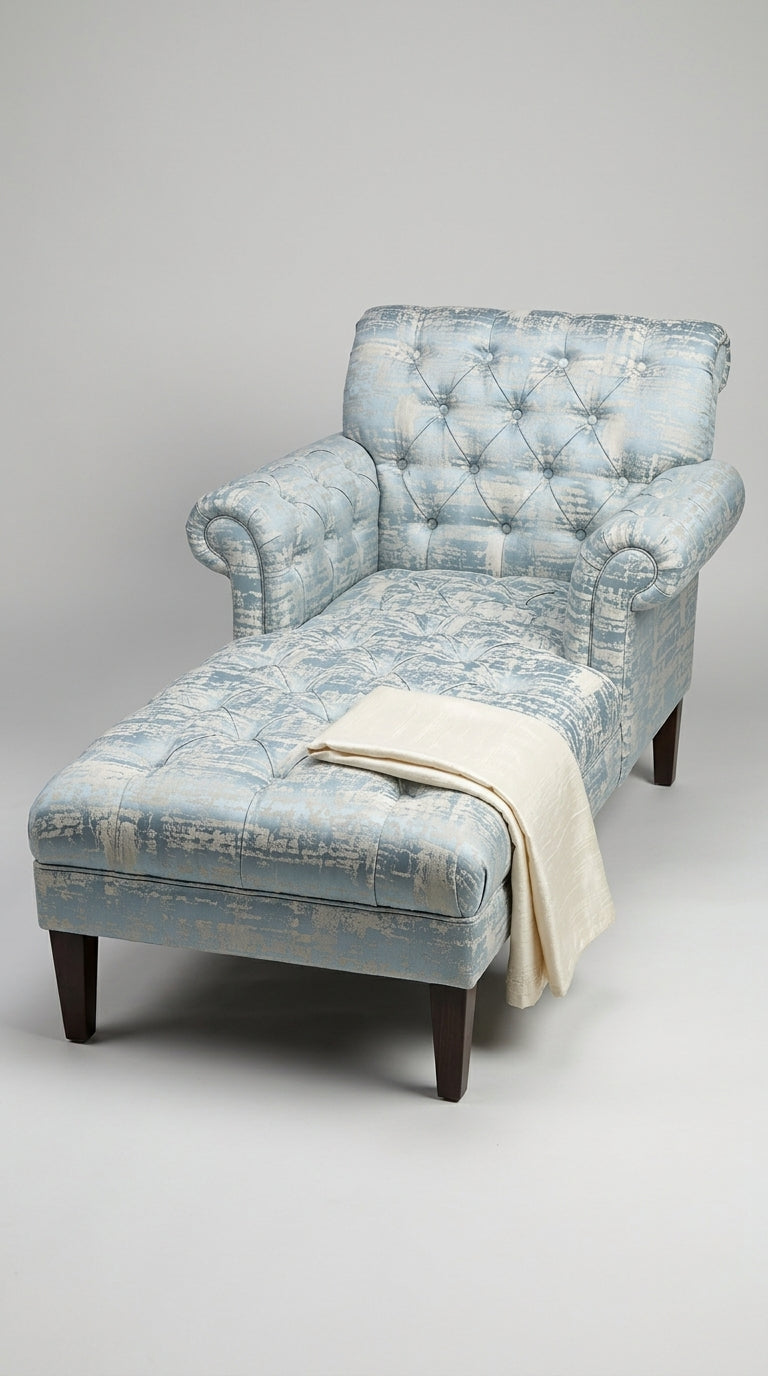 Abstract Satin Fabric — Dusty Blue & Ivory