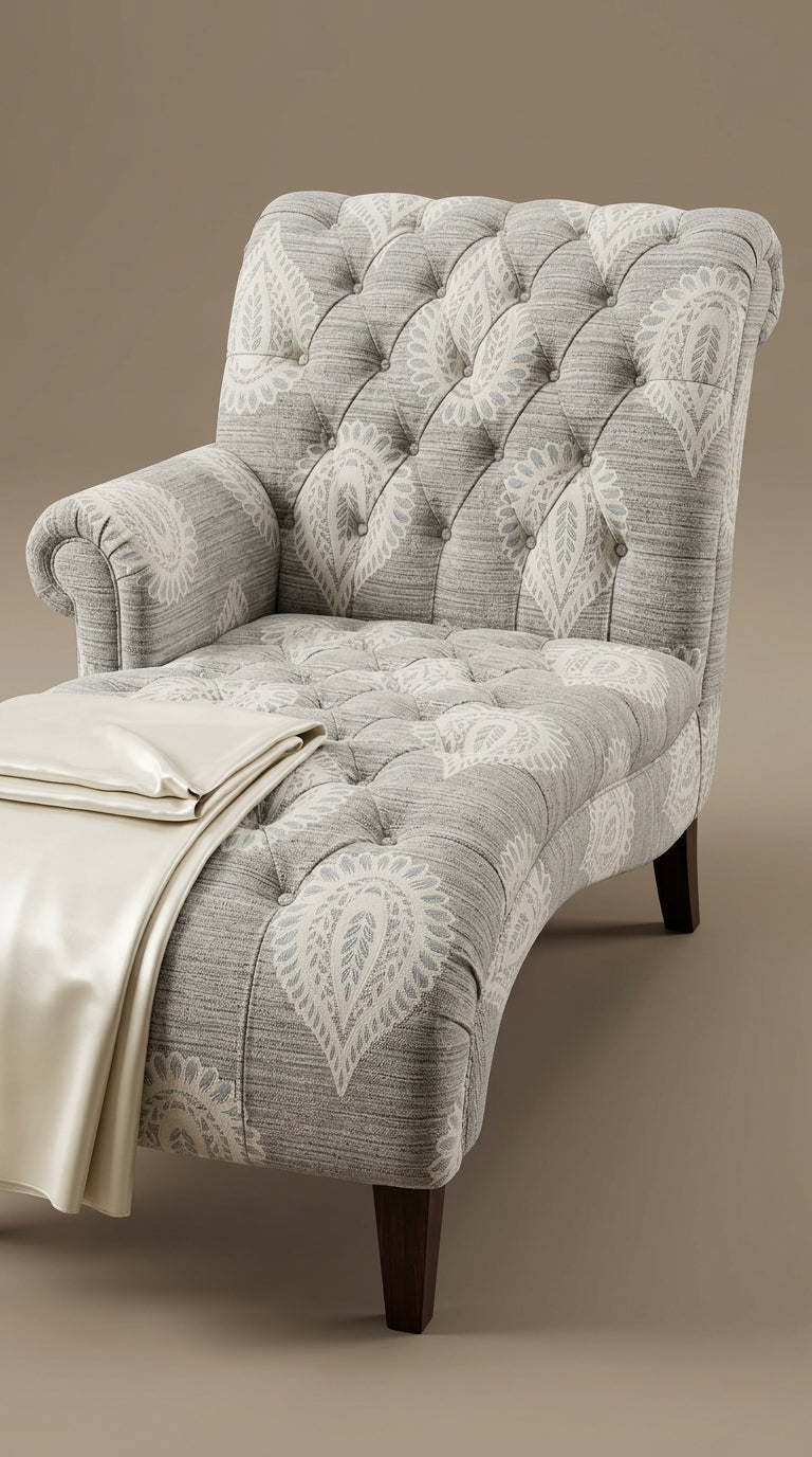 Damask Jacquard Silk Fabric — Teal & Ivory Premium