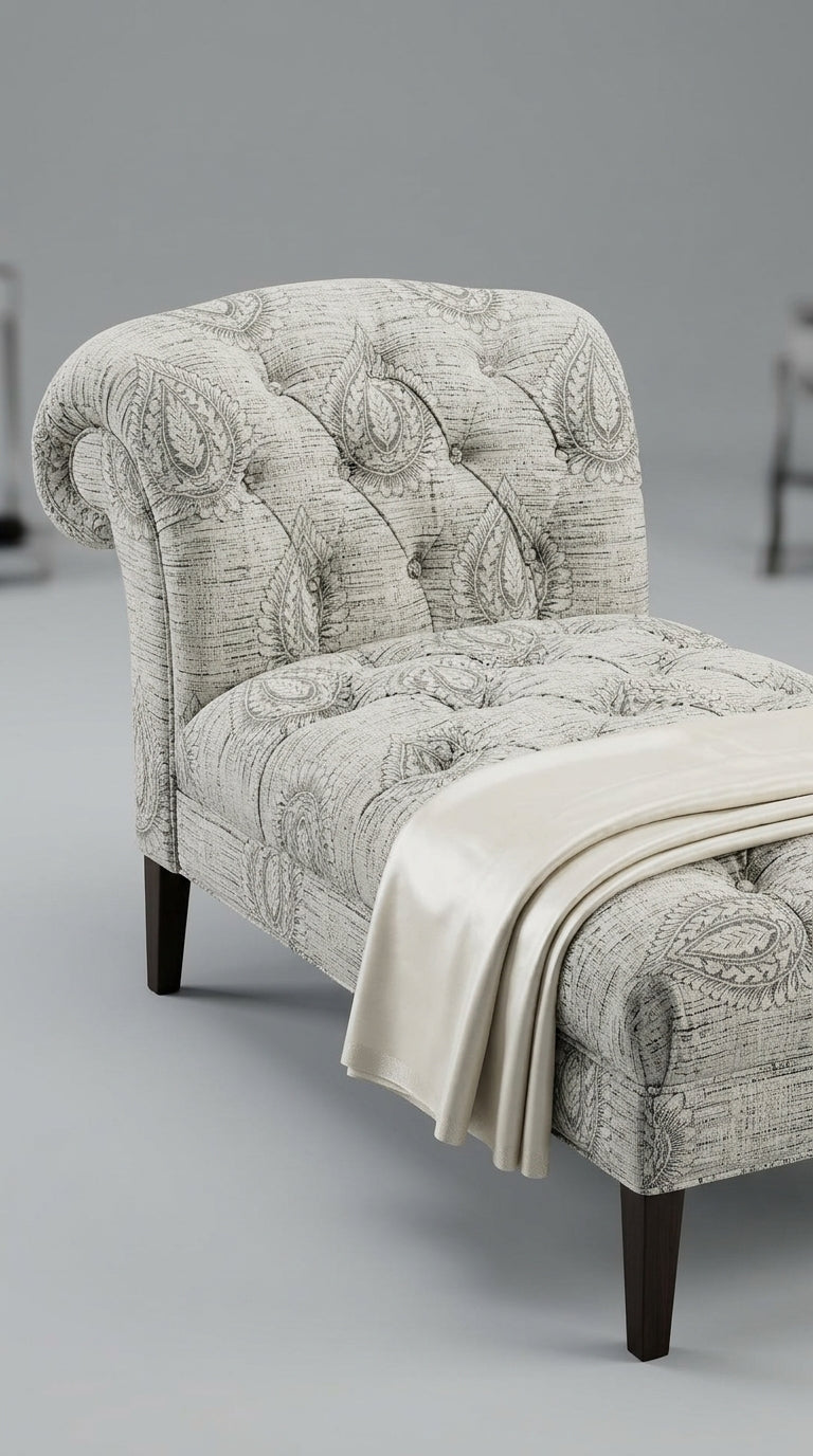 Textured Paisley Jacquard Fabric — Charcoal & Ivory Premium