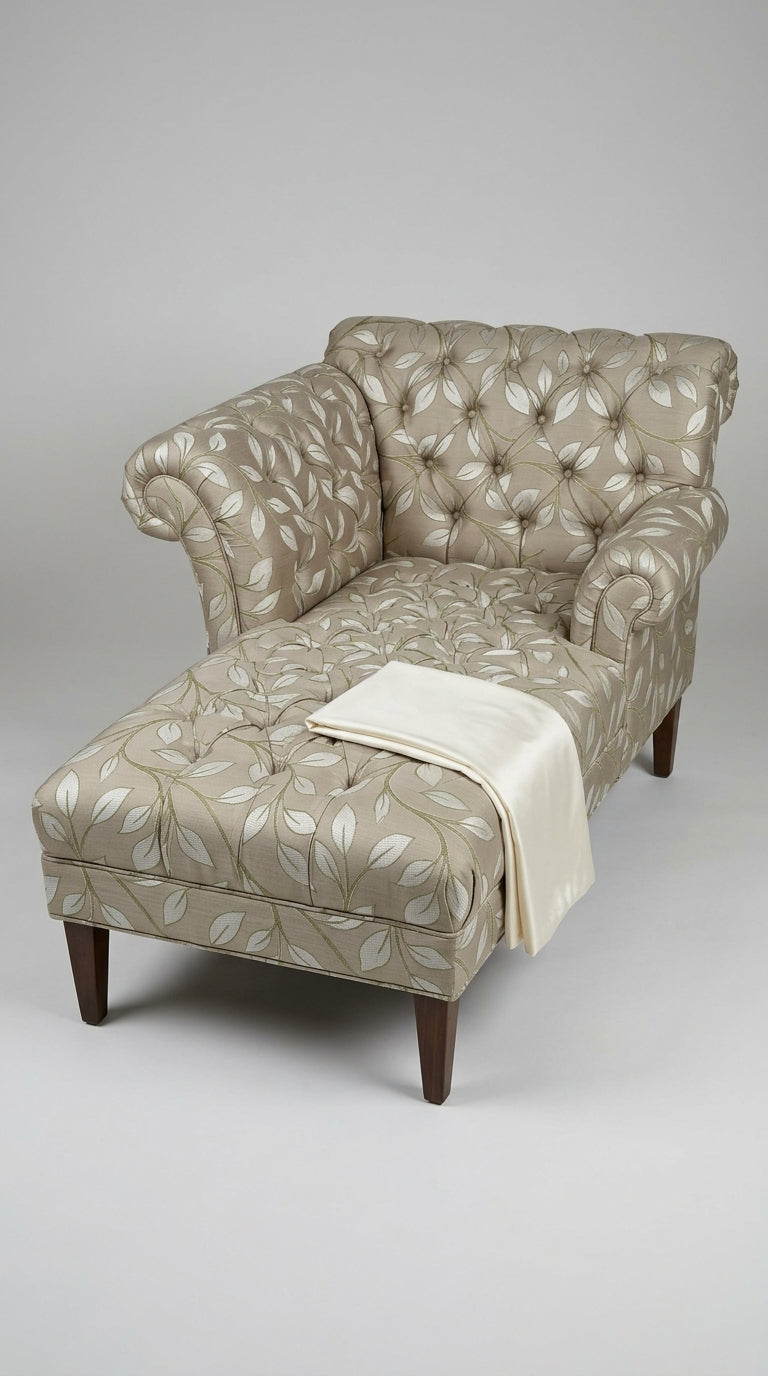 Taupe Satin Fabric with Olive & Ivory Botanical Leaf Jacquard