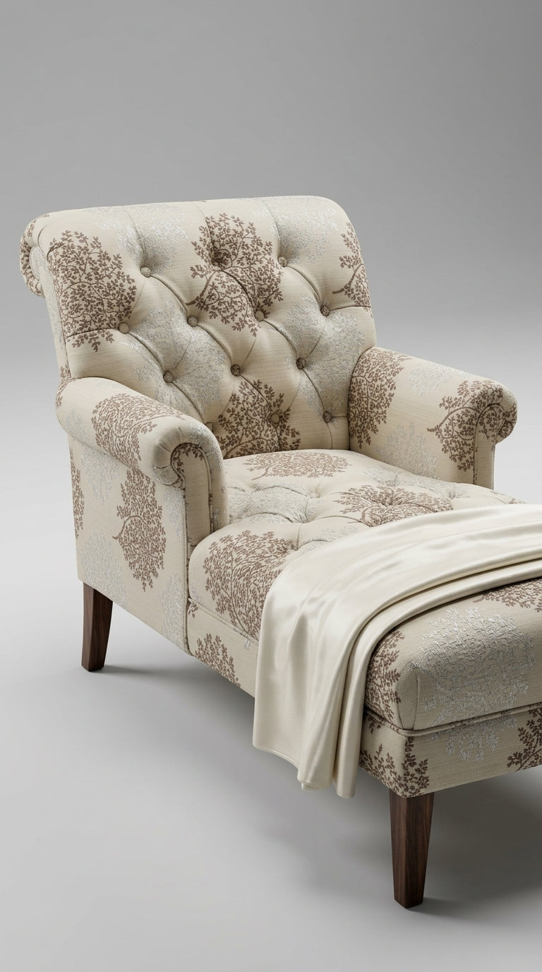 Ivory Satin Fabric with Brown Tree Canopy Jacquard