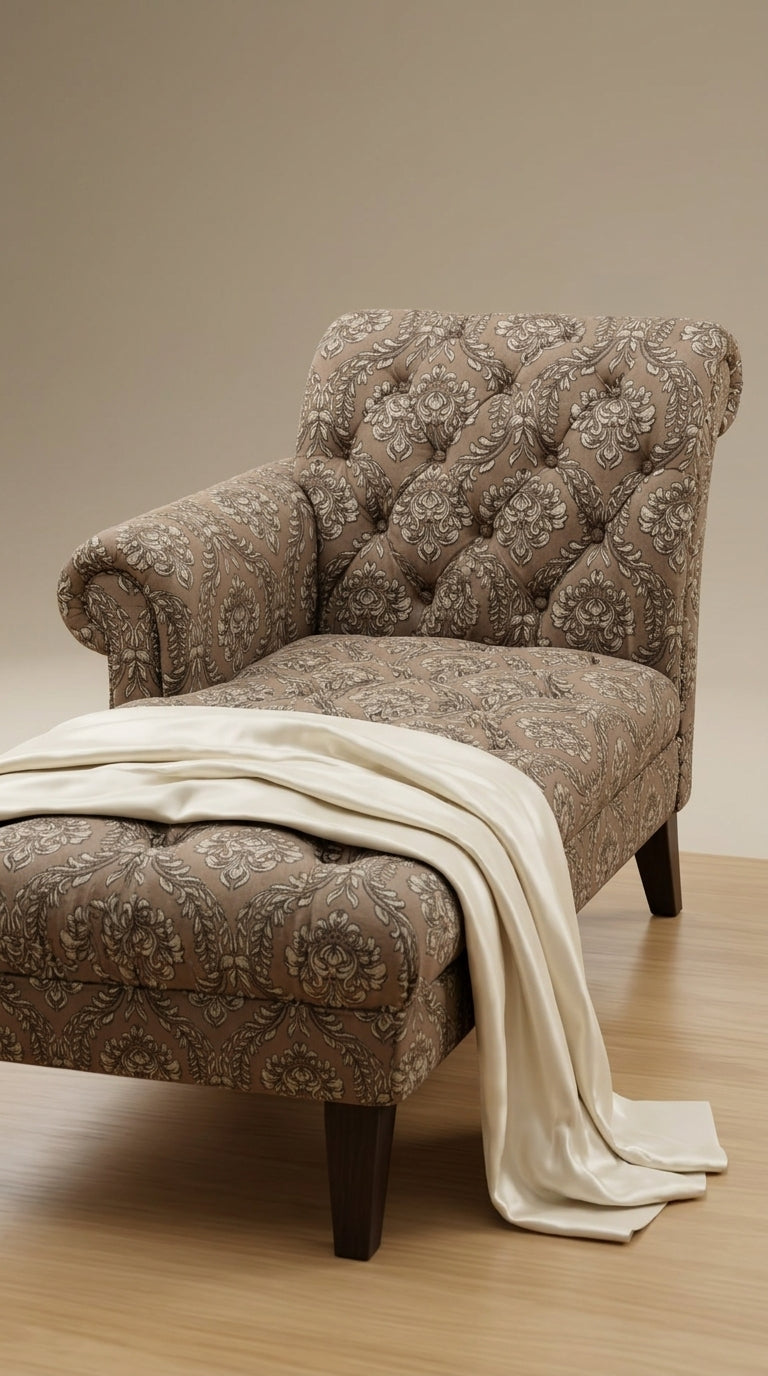 Damask Jacquard Silk Fabric — Taupe & Ivory Premium
