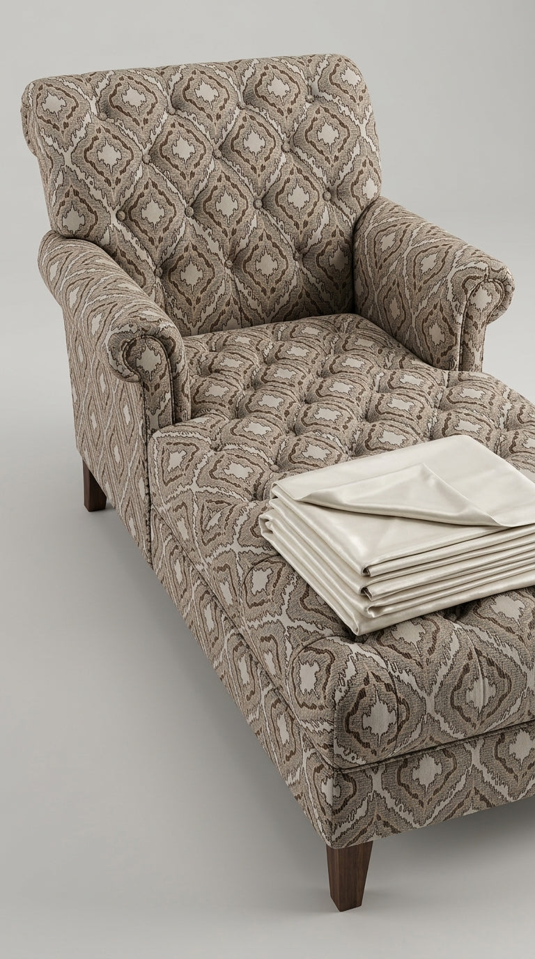 Ikat Diamond Jacquard Fabric — Ivory & Taupe Premium