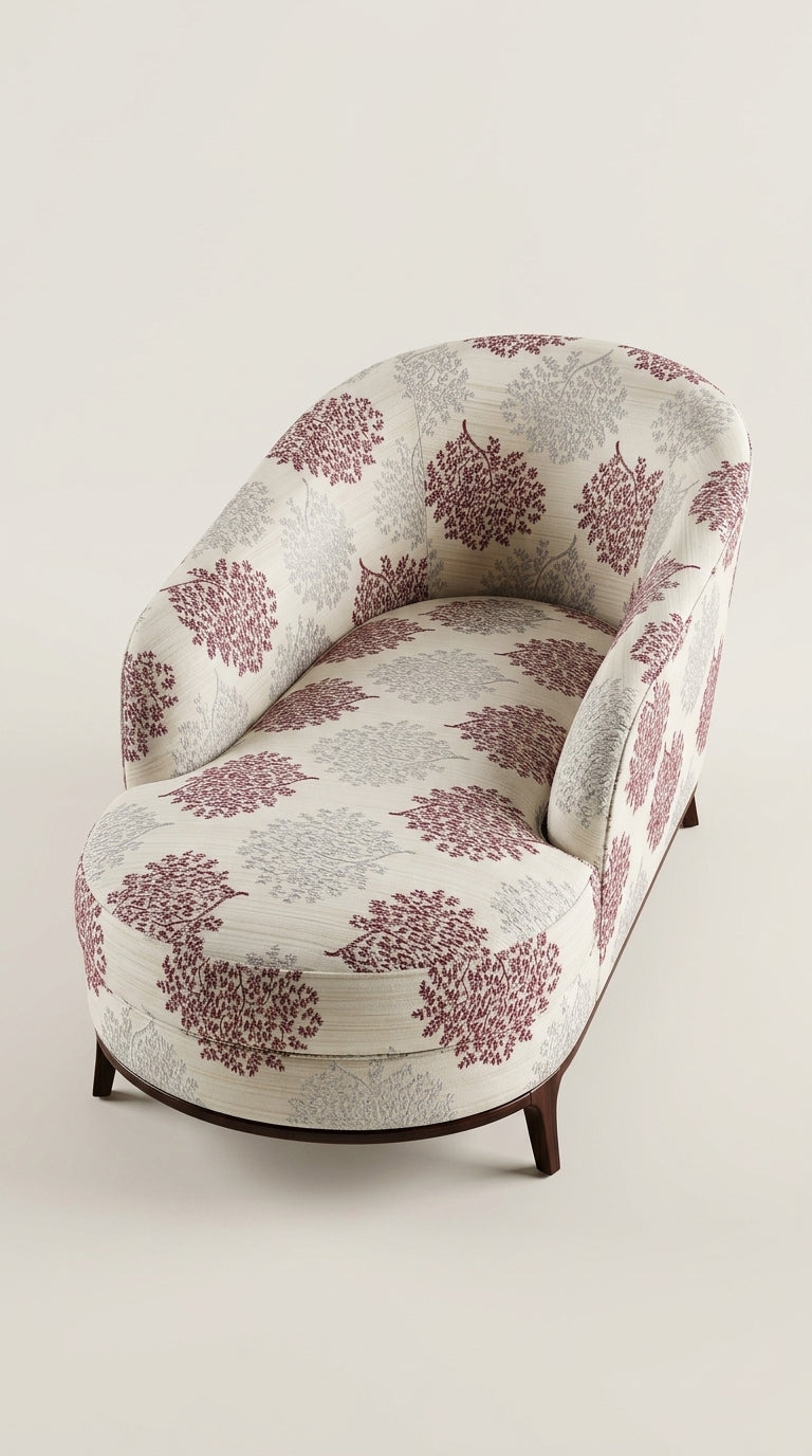 Botanical Jacquard Fabric — Burgundy & Silver