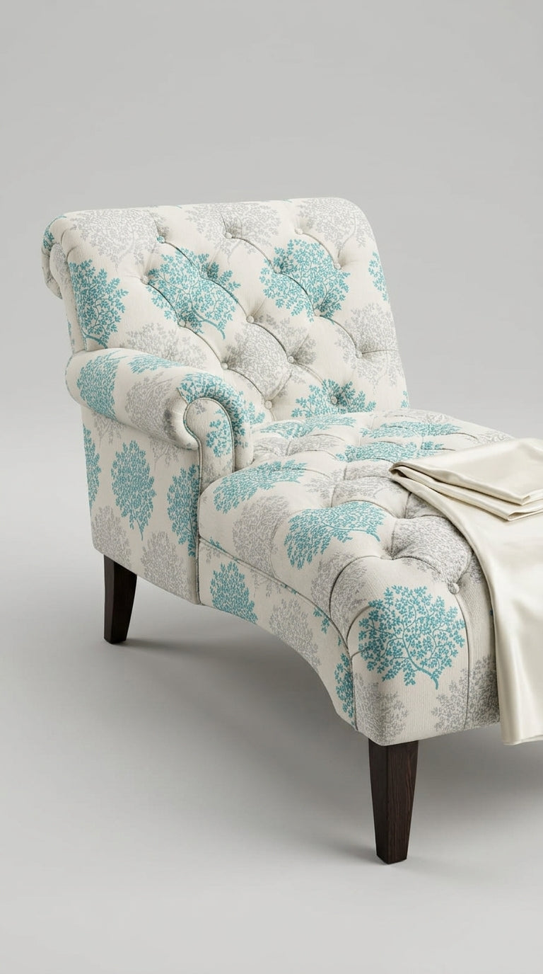 Tree Canopy Satin Fabric — Ivory, Teal & Silver