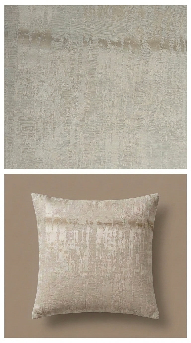 Ivory Satin Fabric with Taupe Abstract Distressed Jacquard