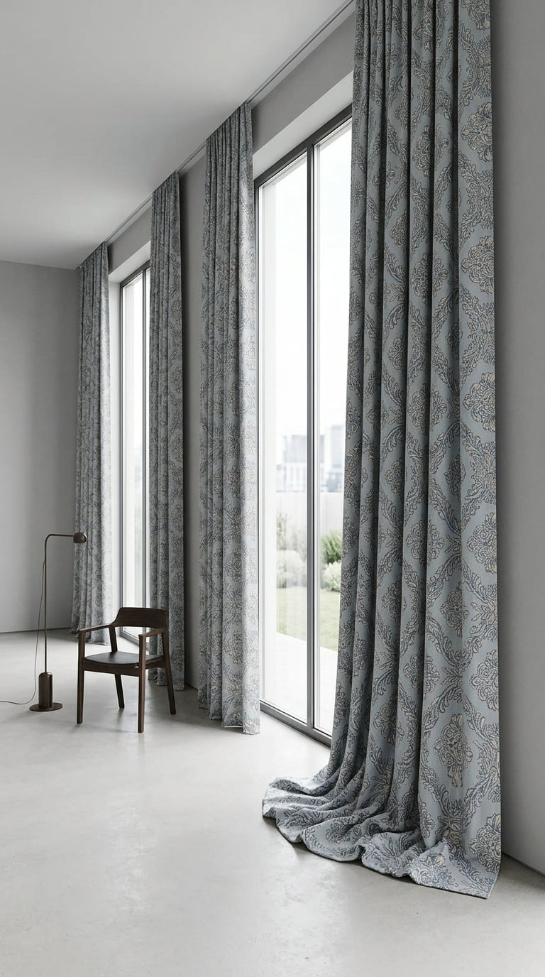 Damask Jacquard Silk Fabric — Powder Blue & Gold Premium