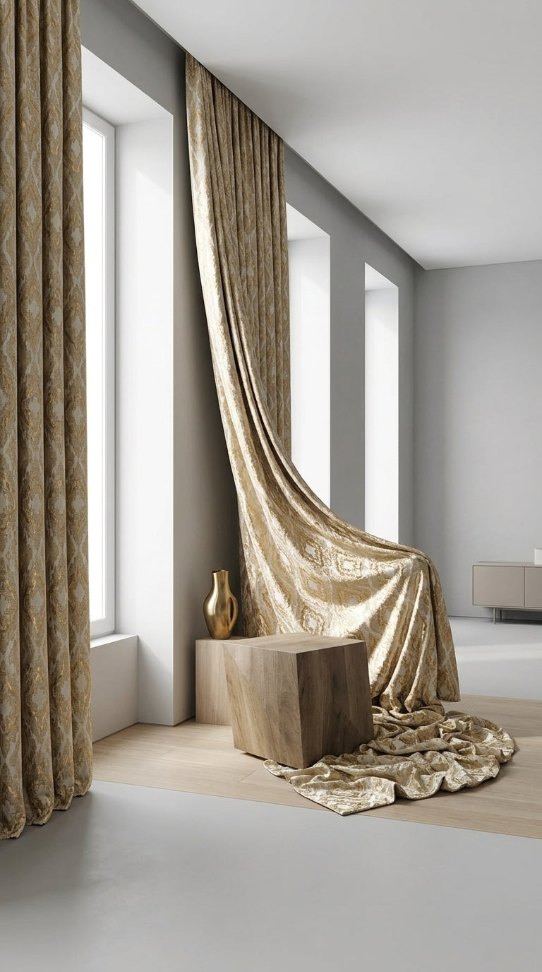 Ikat Jacquard Silk Fabric — Gold & Ivory Premium