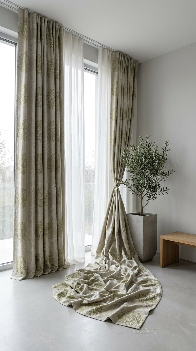 Tree Canopy Satin Fabric — Sage Green Tone-on-Tone
