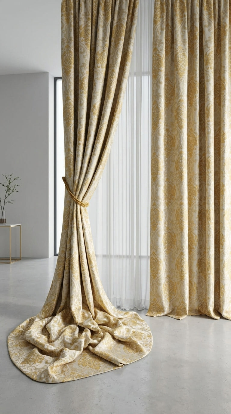 Damask Satin Fabric — Ivory & Gold